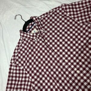 Johnnie-O Mens Hangin‎ Out Gingham Button Down Shirt Burgundy White XL